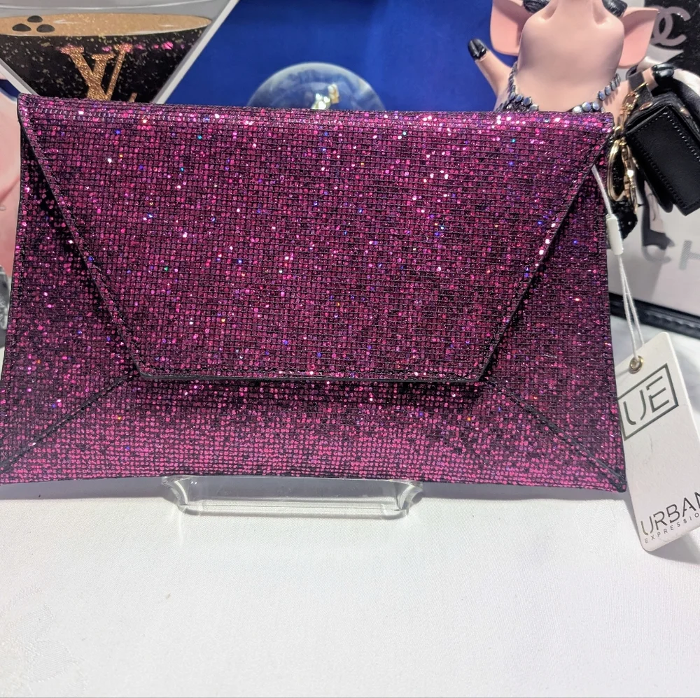 Urban Expressions Glitter Envelope Clutch/ Crossbody - Magenta 🔥